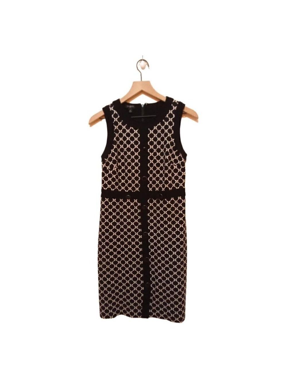 TALBOTS Petite Black & White Sleeveless Geometric Sheath Dress Sz 6P